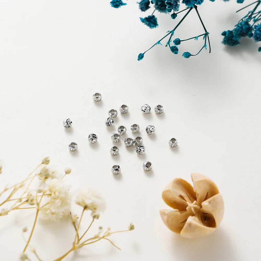 50pcs DIY Jewelry Accessories 14K 18K Gold Plated Striped Cut Flower Beads 2.5 3 4 5 6mm Spacer Beads Bulk Hand Beading Material Vera Lux