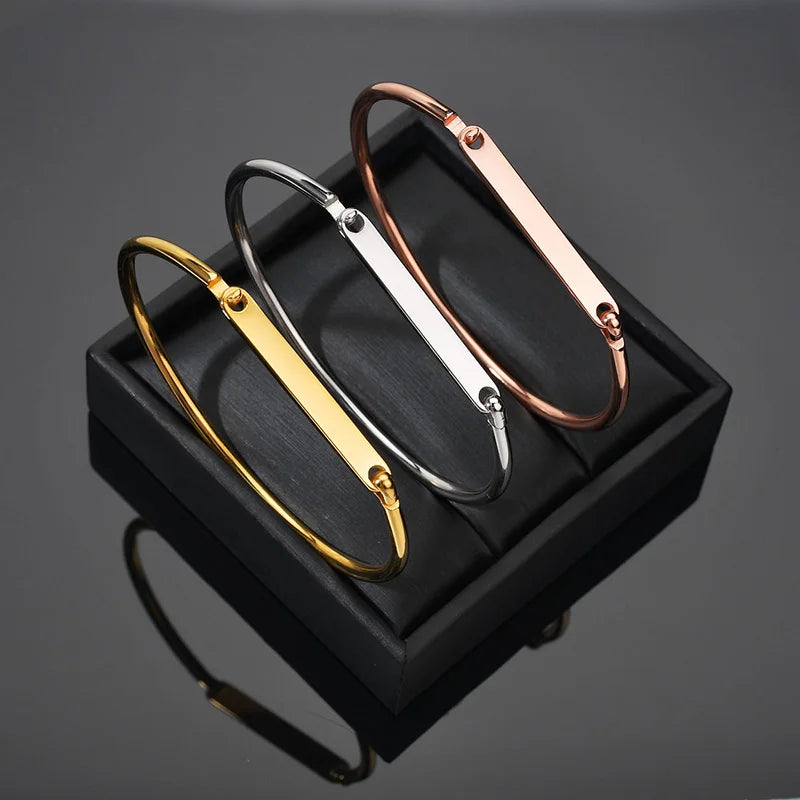 Afirstee Stainless Steel Engrave Name Bracelet For Women Custom Gold Color Date Letter Bracelets Jewelry Gift Vera Lux