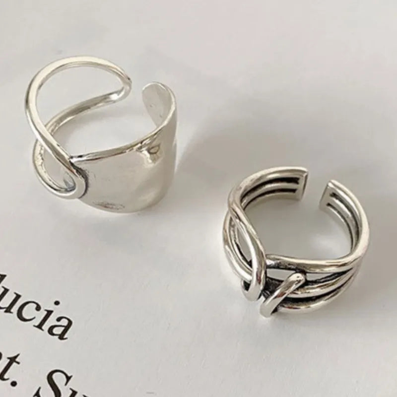 925 Sterling Silver Chain Knot Ring For Women Wrap Wide Band Rock Geometry Punk Jewelry Gift Wholesale Dropshipping Vera Lux