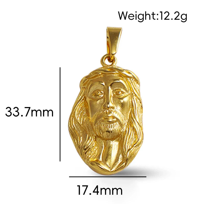 18K Gold Plated Stainless Steel Jesus Pendant - Classic Hip Hop Style, Ideal Men's Gift for Daily Wear Vera Lux