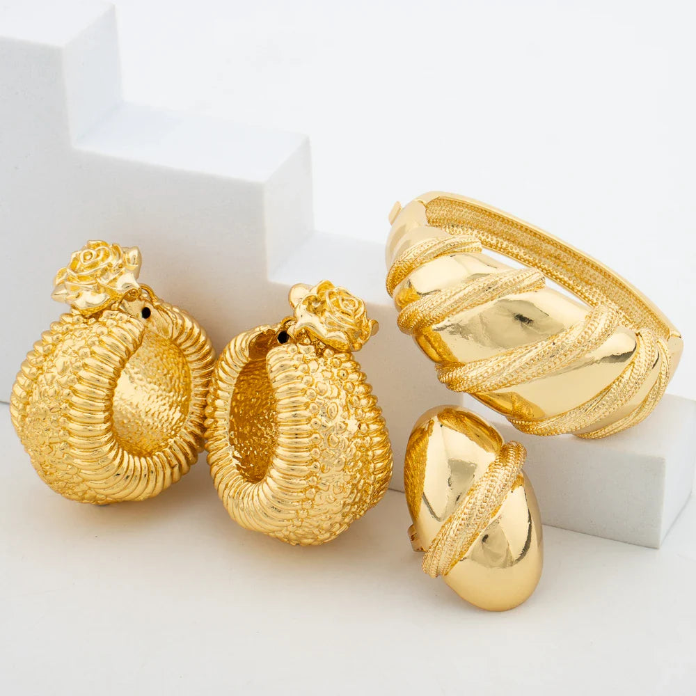 2024 Trend Jewelry Set for Women Dangle Earrings and Bangle Ring Weddings Bride Jewelry Set Engagement Party Earrings Accessory Vera Lux