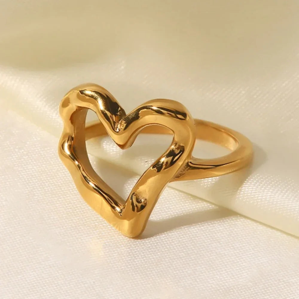 Stainless Steel Rings for Women Gold Color Love Heart Wedding statement Rings Stylish Jewelry Accessories Wholesale Dropshipping Vera Lux