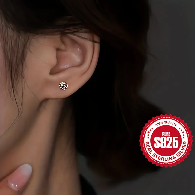 S925 silver rose earrings for women, hypoallergenic, perfect gift for dating, versatile for daily wear Vera Lux