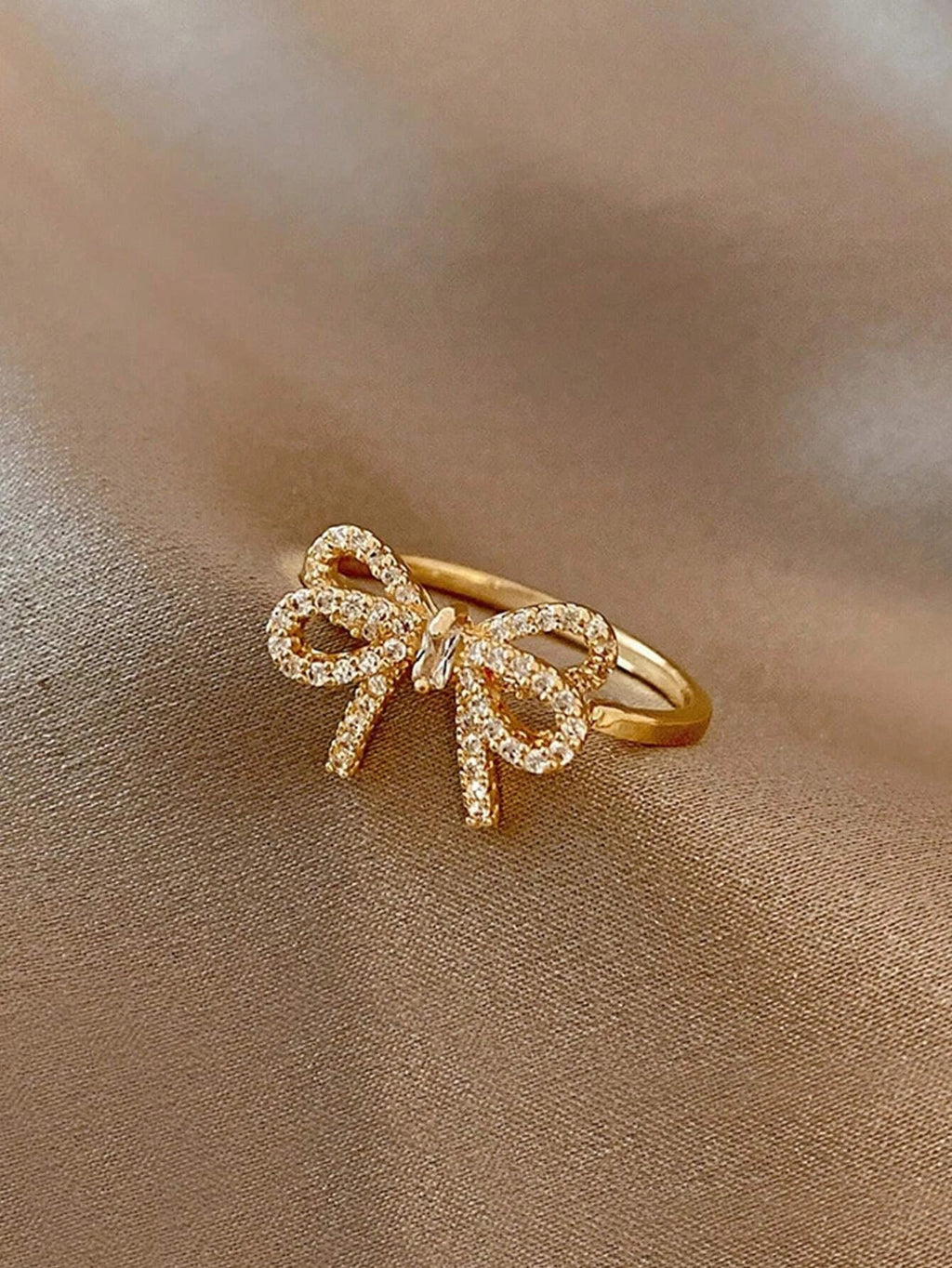 Yupsk Korean Fashion Micropaved Crystal Zirconia Bow Ring for Women Girls Exquisite Ins Trendy Minimalist Finger Rings Jewelry Vera Lux