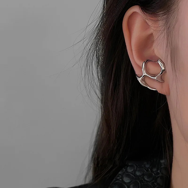 Y2K Irregular Liquid Earrings for Women Silver Color Hip-Hop Punk Fashion Geometric Earring Clip Girl 2024 Trendy Party Jewelry Vera Lux
