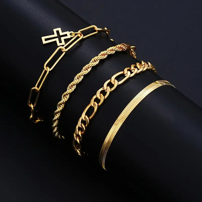 7-Piece Elegant Stainless Steel Minimalist Cross Pendant Jewelry Set for Men Chain Necklace Bracelet Jewelry for Everyday Wear Vera Lux
