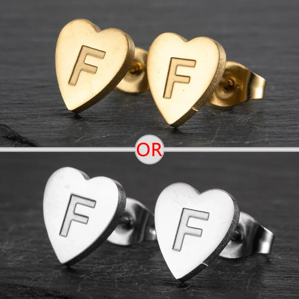 100% Stainless Steel A-Z Initial Earrings for Women Girls Personalize Letter Name Heart Stud Earring Family Jewelry Best Gifts Vera Lux
