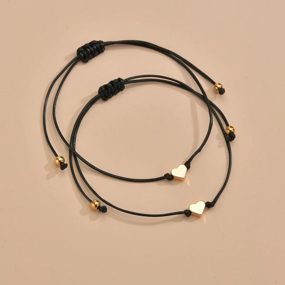2 PCS Card Sets of Minimalist Casual Style Copper Heart Adjustable Rope Chain Couple Bracelet Jewelry Valentine's Day Gift Vera Lux