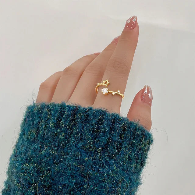 925 Sterling Silver Star Crytal Ring for Women Girl Personality Simple Adjustable Exquisite Jewelry Dropshippipng Gift Vera Lux