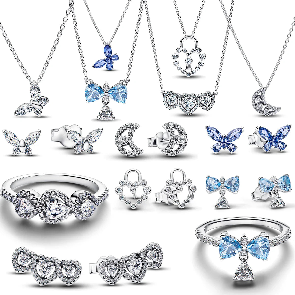 Original 925 Sterling Silver Charms Pendant Blue Bow Suit Bead for Wome Rings Earrings Necklace DIY Bracelet Fine Jewellery Gift Vera Lux