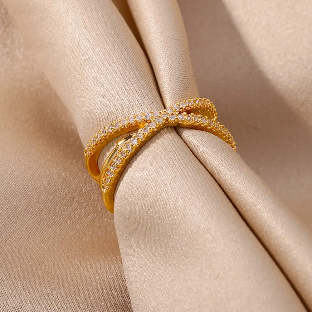 Zircon Cross Rings For Women Gold Plated Openning Stainless Steel Cross Ring Wedding Party Aesthetic Jewelry Gift Free Shipping Vera Lux