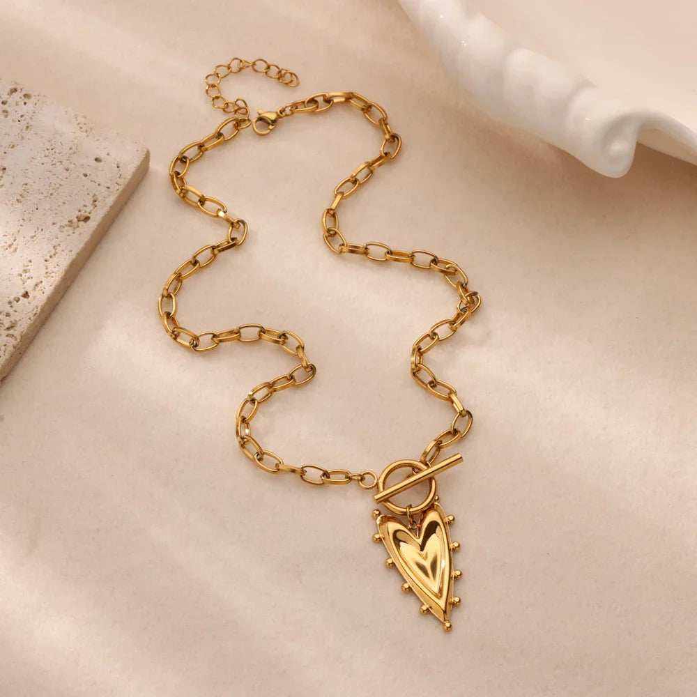 Geometric Heart Necklaces For Women Stainless Steel Gold Color Snake Chain Heart Necklace Aesthetic New Wedding Jewelry Gift Vera Lux