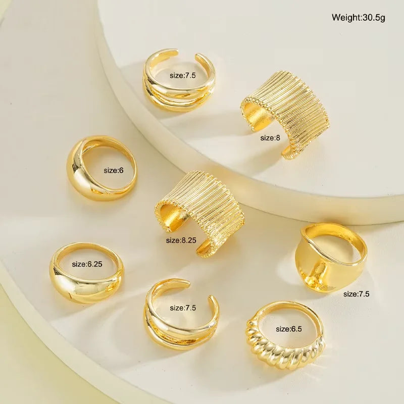 8pcs Set Minimalist Exaggerated Ripple Asymmetrical Rings For Women Gold Color Irregular Ring Set Party Daily Wear Jewelry Gifts Vera Lux