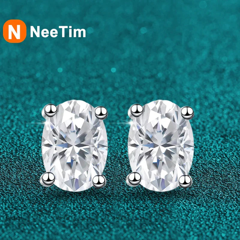NeeTim 2 Carat Oval D Color Moissanite Stud Earrings For Women 925 Sterling Silver Sparkling Diamond  Earring Wedding Jewelry Vera Lux
