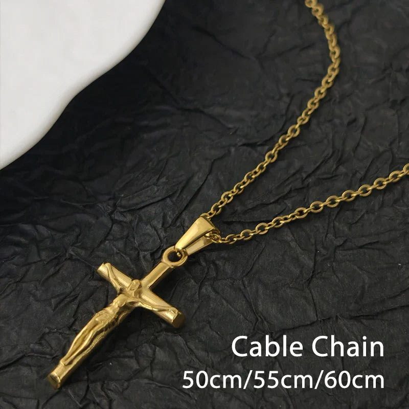 Classic Jesus Cross Necklace 18K Gold Plated Stainless Steel Religious Jewelry Polished & Durable for Men Women Christians Vera Lux