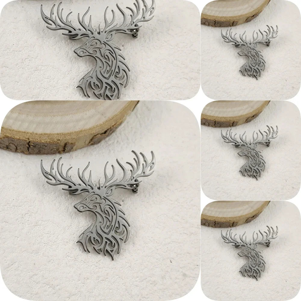 Creative punk style hollow sika deer stainless steel gold-plated 18K brooch, black suit accessories, wedding matching set Vera Lux