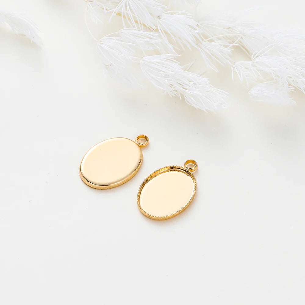 10Pcs/Lot 14K 18K Gold Plated Cabochon With Hole Pendant Base Blank Tray Bezel DIY Handmade Pendant Jewelry Making Findings Vera Lux