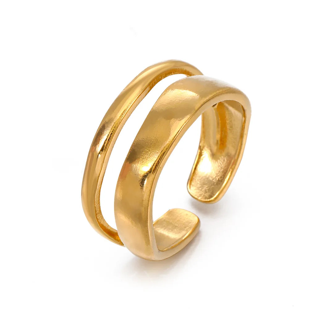 Stainless Steel Irregular Geometric Open Rings for Women Gold Color Texture Couple Wedding Ring Trendy Elegant Aesthetic Jewelry Vera Lux