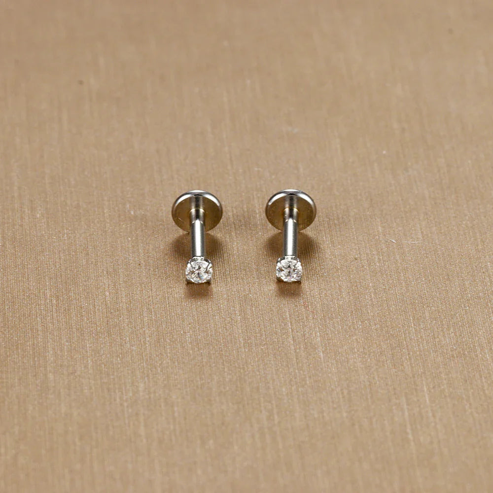 2PC Labret Tragus Stud Earrings 16G Surgical Stainless Steel CZ Crystal  Monroe Helix Cartialge Conch Medusa Lip Body Piercing Vera Lux