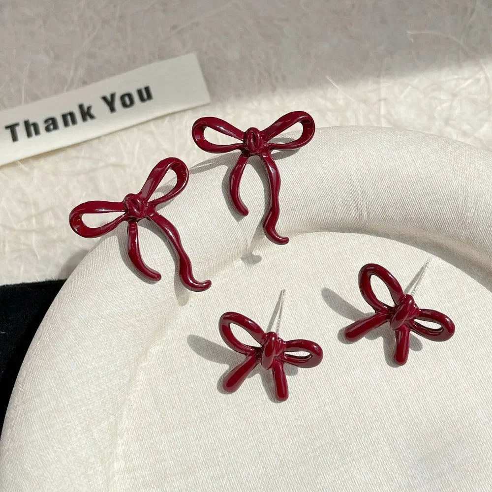 Retro Style Red Bowknot Stud Earrings for Women Girls Simple Earings Piercing Ballet Ribbon Aesthetics Elegant Ear Jewelry Gifts Vera Lux