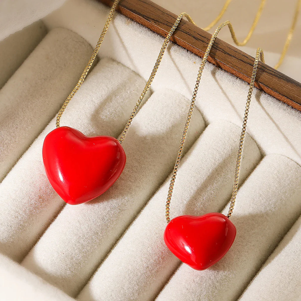NEWBUY Hot Sale Red Oil Dripping Heart Pendant Necklaces For Women Vera Lux