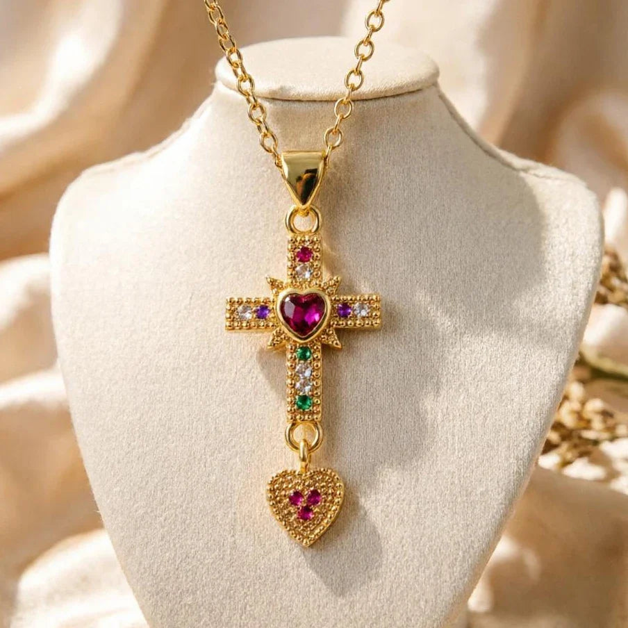 NEWBUY Unique Design Eagle Heart Cross Pendant Gold Color 316L Stainless Steel Chain Necklace CZ Party Jewelry Femme Bijoux Vera Lux