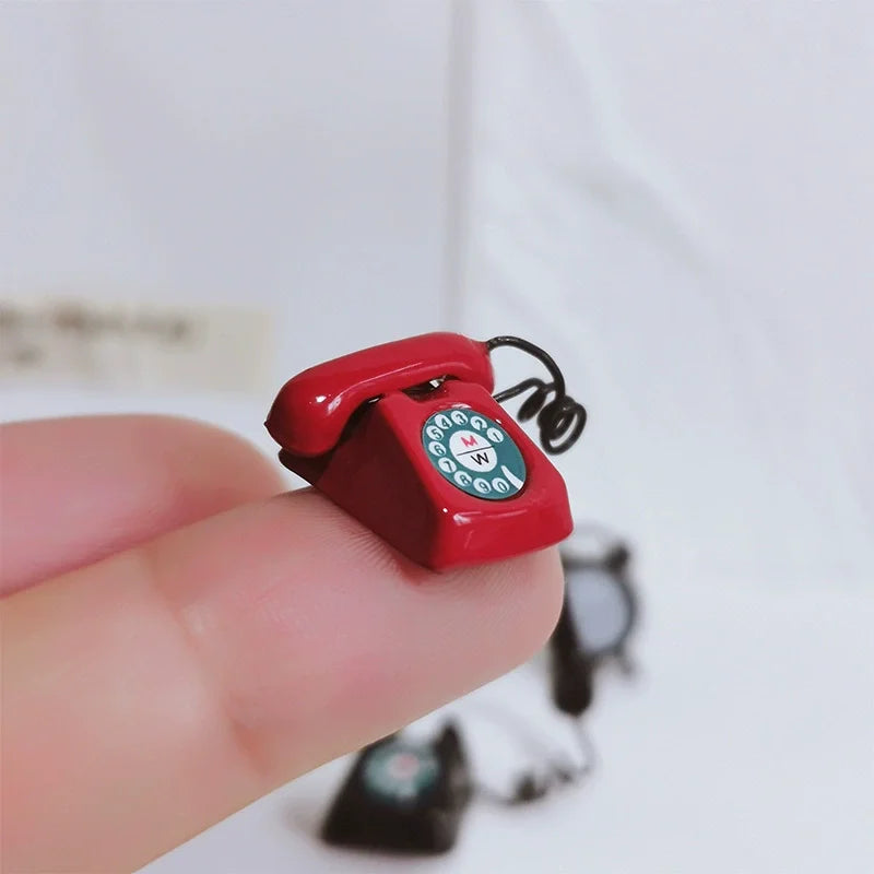 1:12 Home Decor Figurines Alloy Vintage Rotary Telephone Mini Retro Phone Model Miniature Phone Dollhouse Baby House Accessories Perfecsy