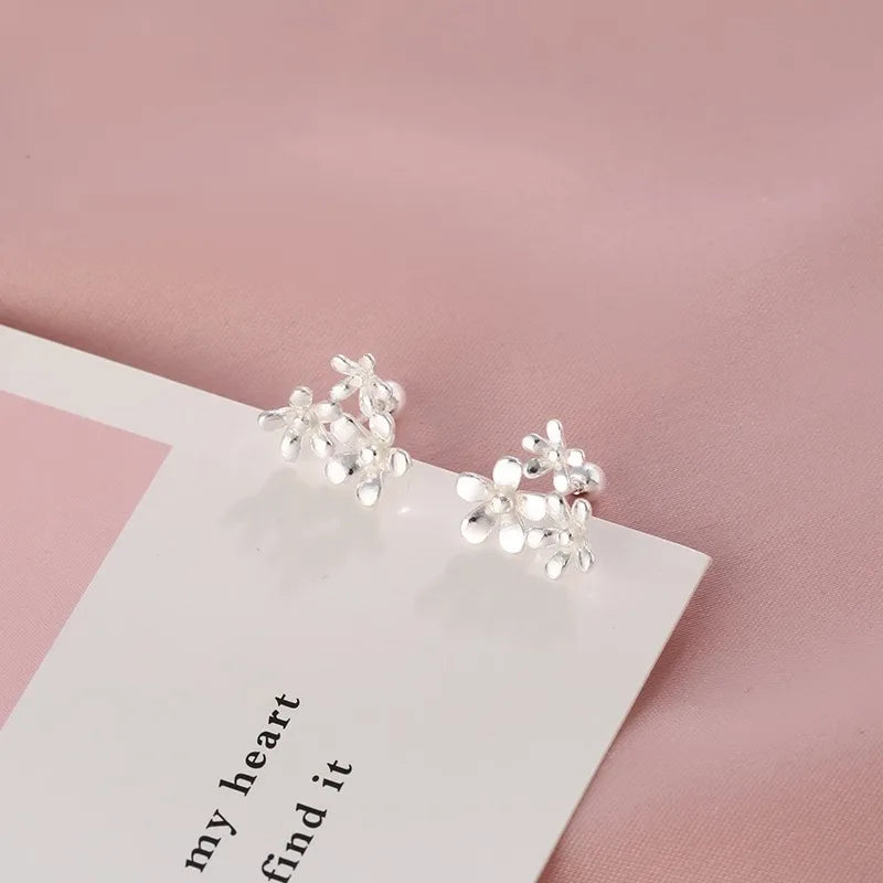 925 Sterling Silver Three Flowers Small Piercing Stud Earrings For Women Elegant Luxury Fine Jewelry Engagement Accessories Vera Lux
