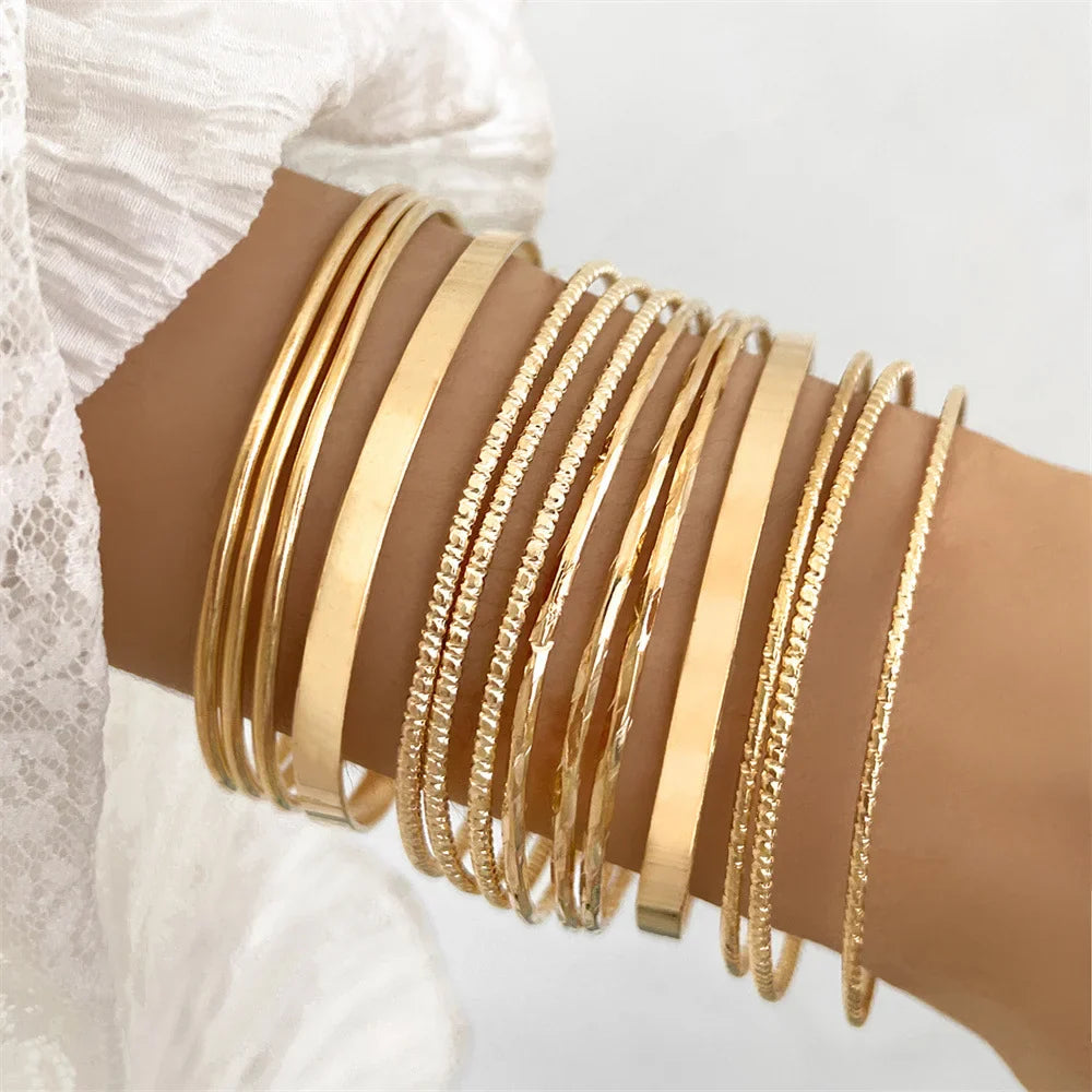 14 Pcs Trendy Exaggerated Metal Bracelet Set For Women Boho Thick Charm Curb Cuban Bracelet Bangles Fashion Jewelry Gift 2024 Vera Lux