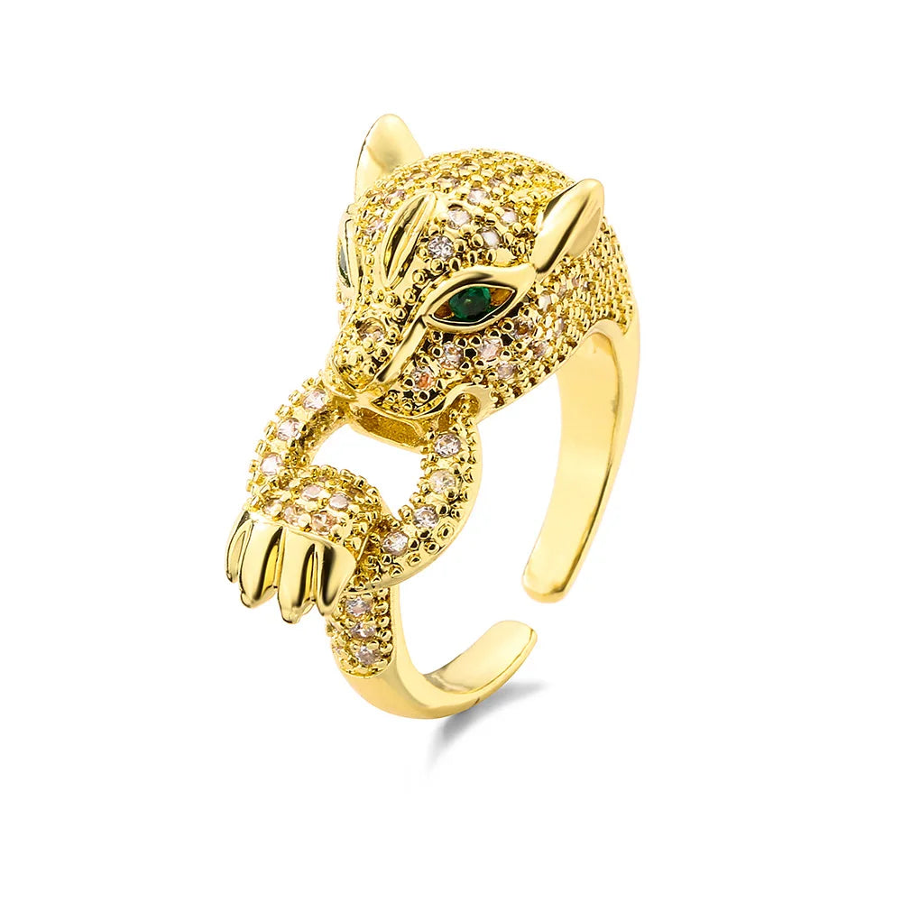 2025 New Fashion Statement Big Animal Ring For Women Girl Party Jewelry Gold Color Hollow Leopard Open Ring Wholesale Vera Lux
