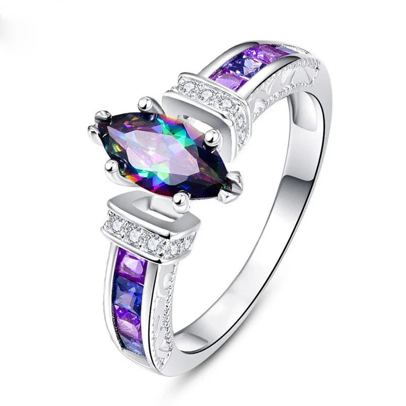 925 Sterling Silver Special Marquise Shape Shiny Purple CZ Prong Setting Fashion Party Rings for Women Jewelry Gift Vera Lux