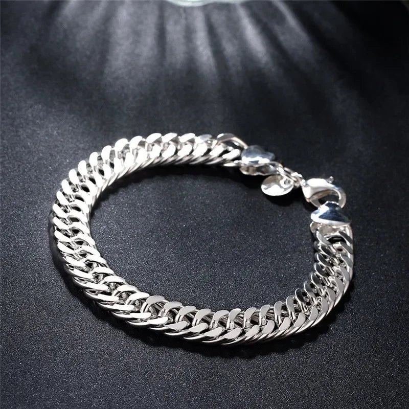 Noble 925 Sterling Silver Square Solid Chain Bracelet For Women Men Charm Party Gift Wedding Fashion Jewelry Free shipping Vera Lux