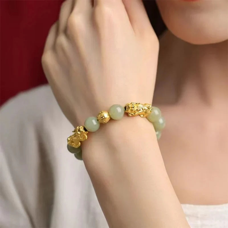 1pcs Chinese Style Hotan Jade Pi Xiu Bracelet Chinese Mythological Element Pixiu Bracelet Seeking Wealth Prayer Accessories Vera Lux