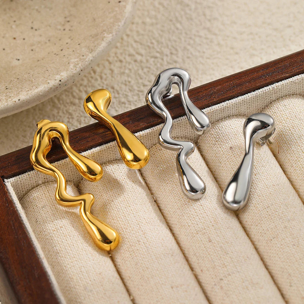 Stainless Steel Earrings Minimalist Design Irregular Asymmetrical Geometric Bent Earrings For Women Jewelry Commuter Pairing Vera Lux