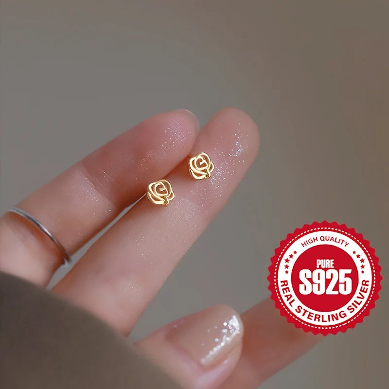 S925 silver rose earrings for women, hypoallergenic, perfect gift for dating, versatile for daily wear Vera Lux