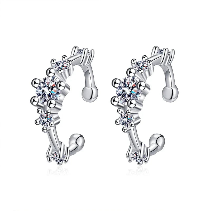 NeeTim Full Moissanite Clip Earrings Women Luxury Quality Hip Hop Party S925 Sterling Silver with White Gold Plated Hoop Earring Vera Lux