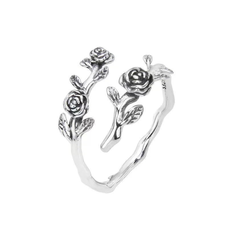 925 Sterling Silver Roses Branch Adjustable Rings For Women Engagement Wedding Female Luxury Jewelry Accessories Jewellery Vera Lux
