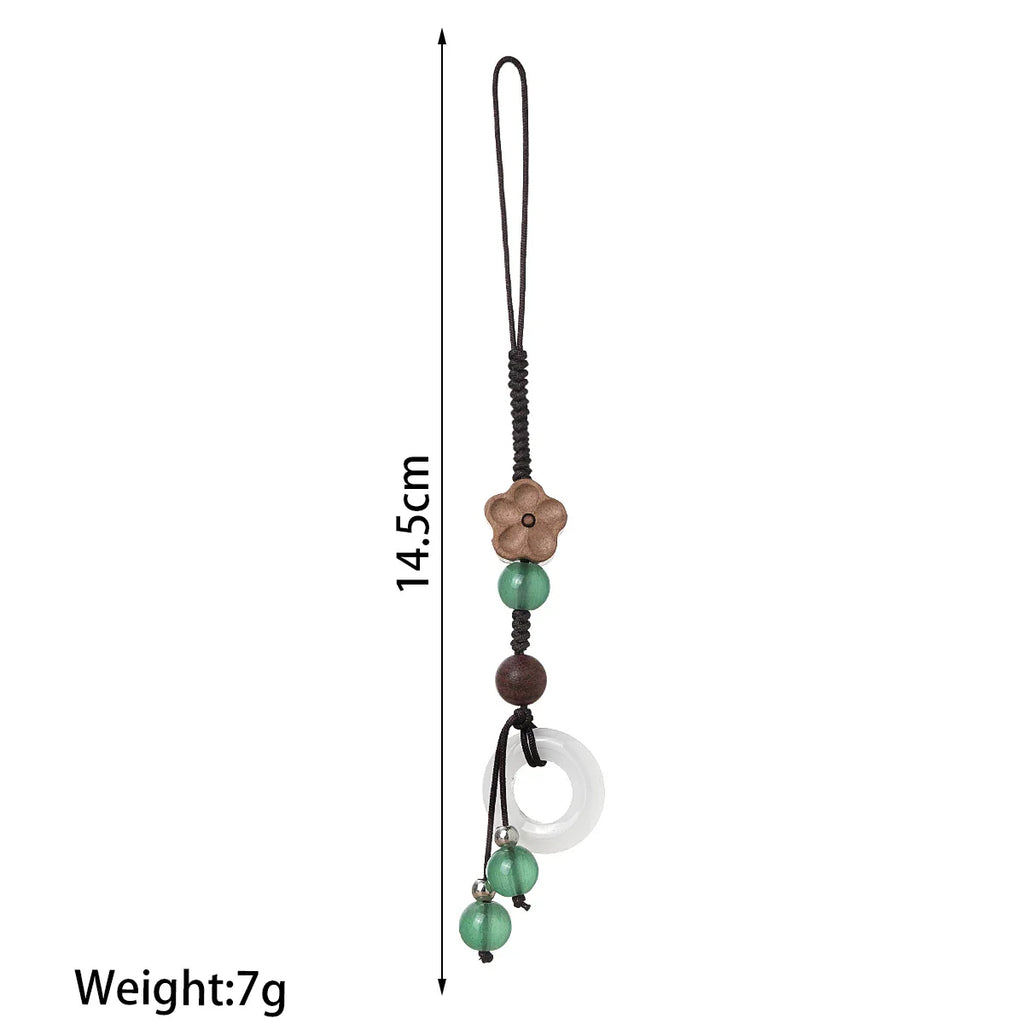 Vintage style wooden plum blossom woven ring wall round bead tassel phone chain Vera Lux