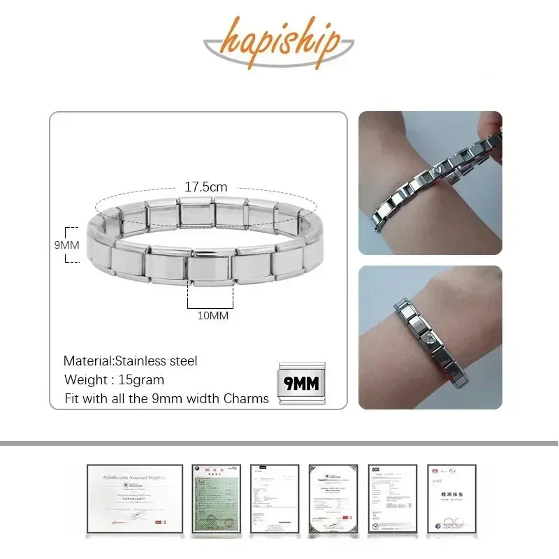 Hapiship New Women's Jewelry 9mm Width Itanlian Elastic Charm Bracelet Fashion Stainless Steel Bangle ST- Vera Lux