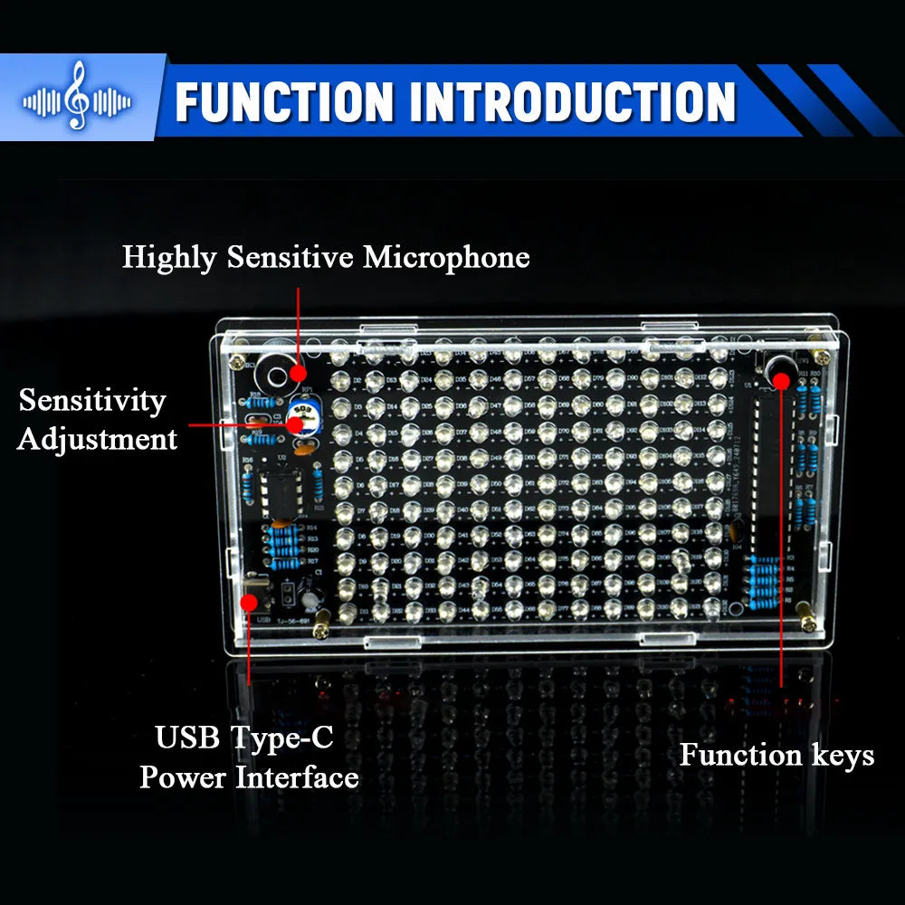 DIY Sound Control LED Music Electronic Kits Audio Frequency Display PCB Soldering Project Practice Solder Diy Electronic Kit Whatever the Treasure