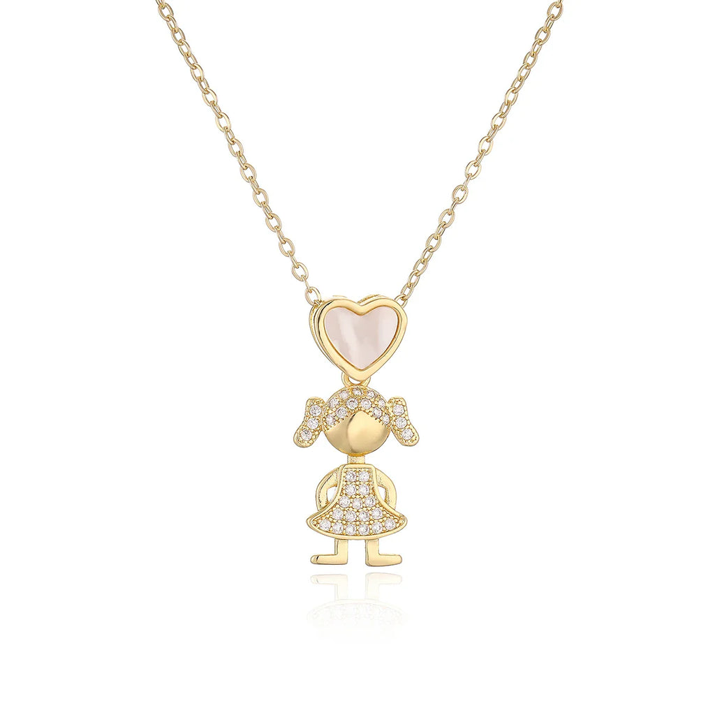 NEWBUY Delicae Gold Color Heart Boy & Girl Pendant Necklaces For Women Shiny CZ Inlay Jewelry Mother's Day Gift Vera Lux
