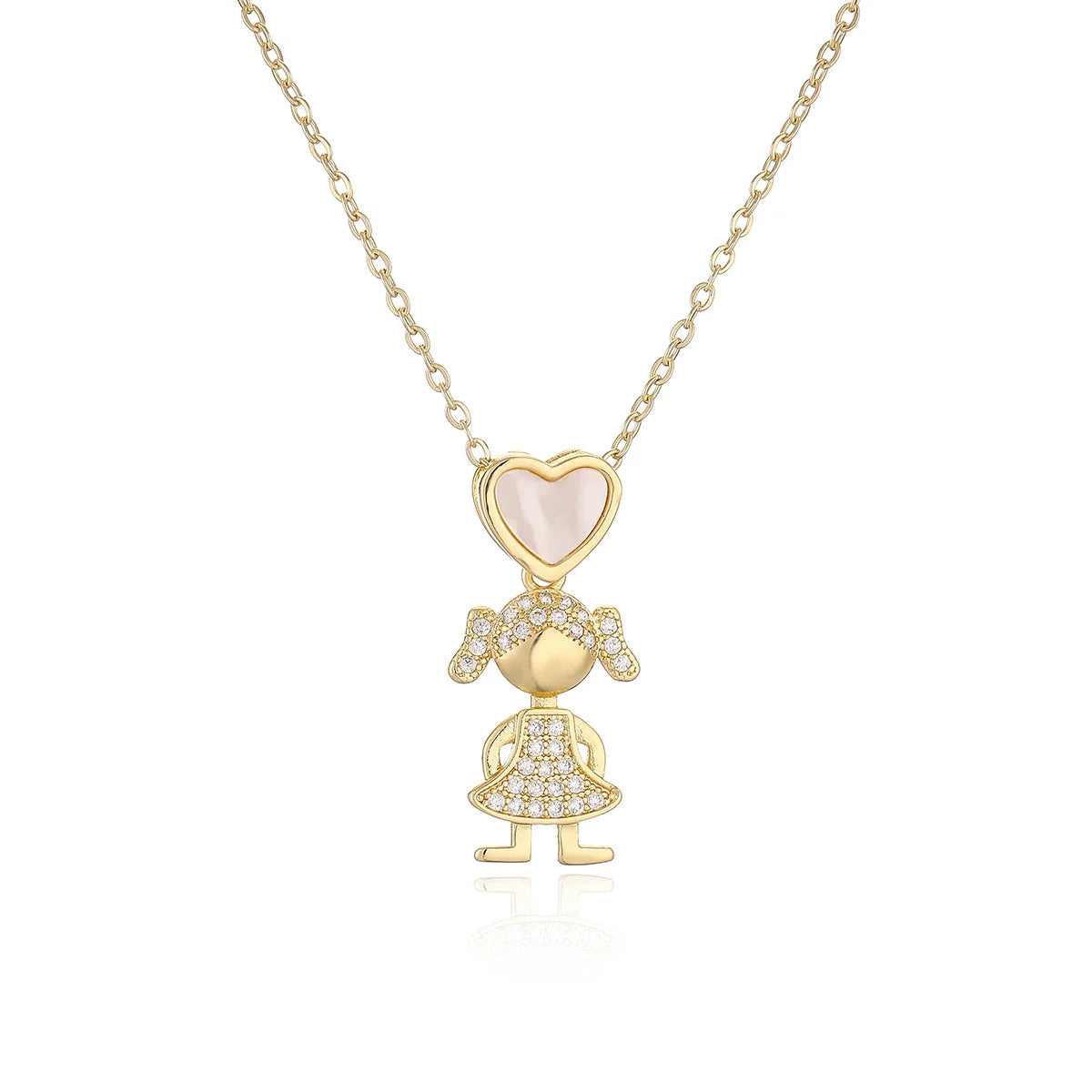 NEWBUY Delicae Gold Color Heart Boy & Girl Pendant Necklaces For Women Shiny CZ Inlay Jewelry Mother's Day Gift Vera Lux