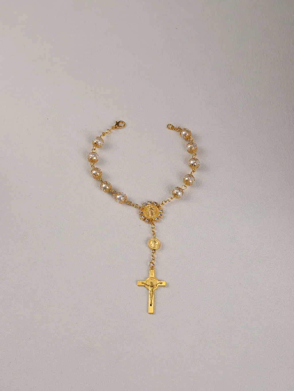 One Decade Auto Rosary Beads Catholic Bracelet Saint Benedict Crucifix Divine Mercy Gift for Women Men Vera Lux