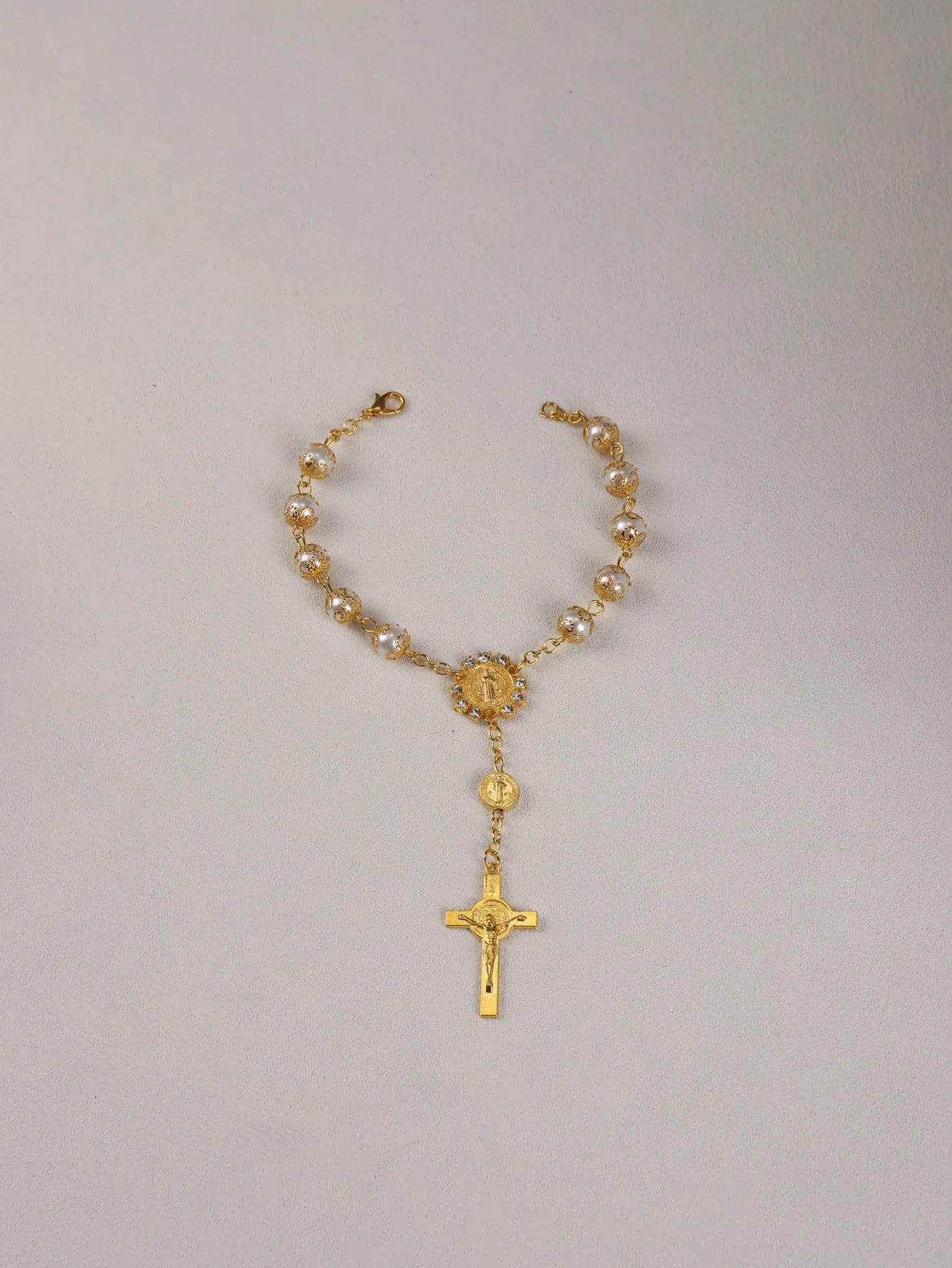 One Decade Auto Rosary Beads Catholic Bracelet Saint Benedict Crucifix Divine Mercy Gift for Women Men Vera Lux