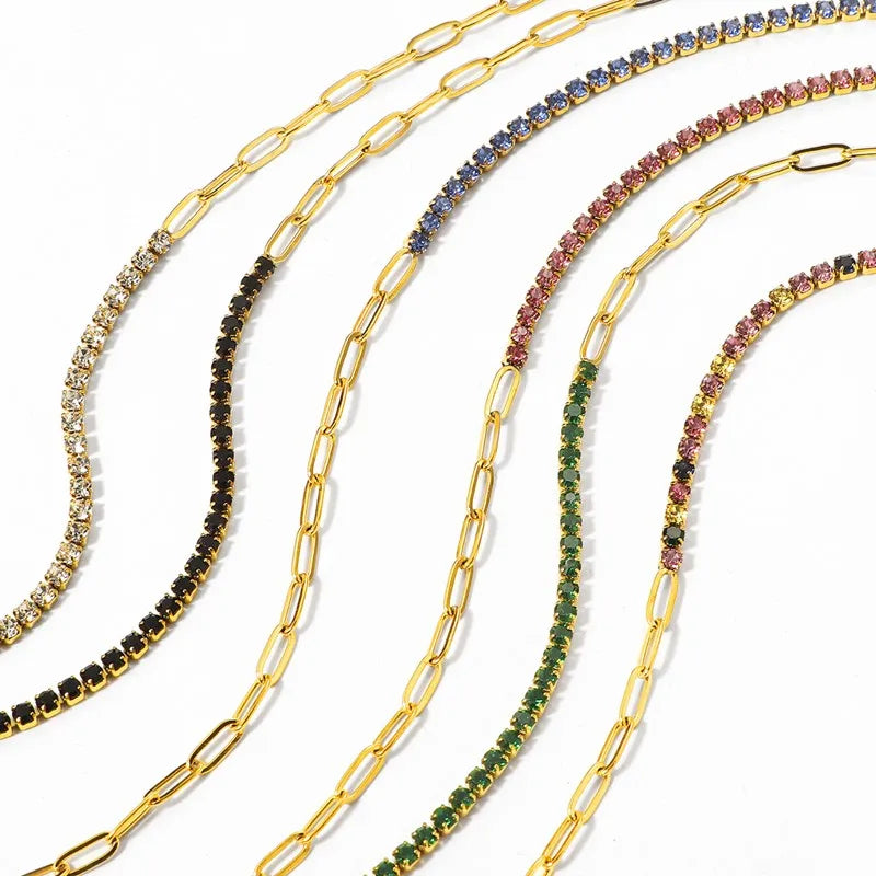 2mm Thin Colorful CZ Stainless Steel Stackable Chain Bracelet for Women Girl Vera Lux