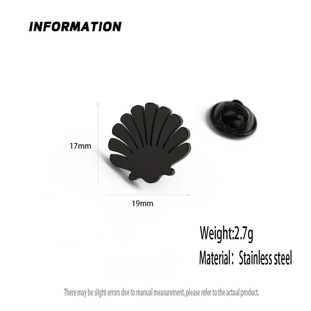 New shell fan-shaped men's lapel pin, stainless steel gold-plated badge, black brooch for suit accessories, gift for father Vera Lux