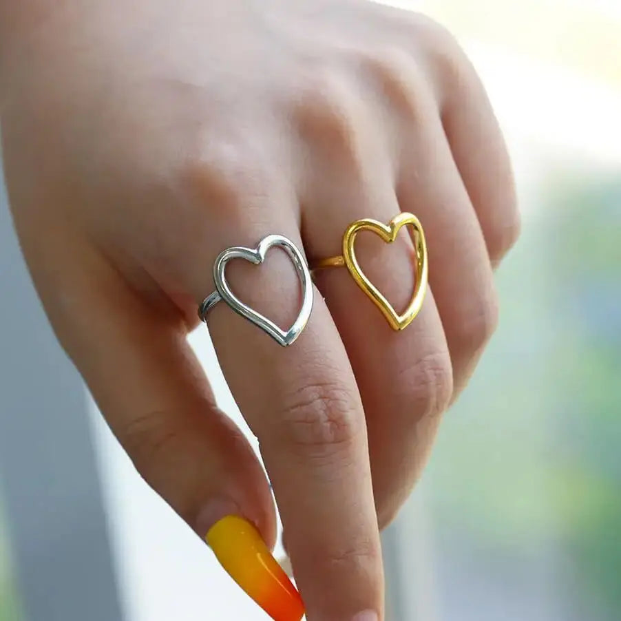 Heart Minimalist Stainless Steel Rings For Women Gold Color Glossy Opening Aesthetic Heart Ring Wedding Party Jewelry Gift BFF Vera Lux