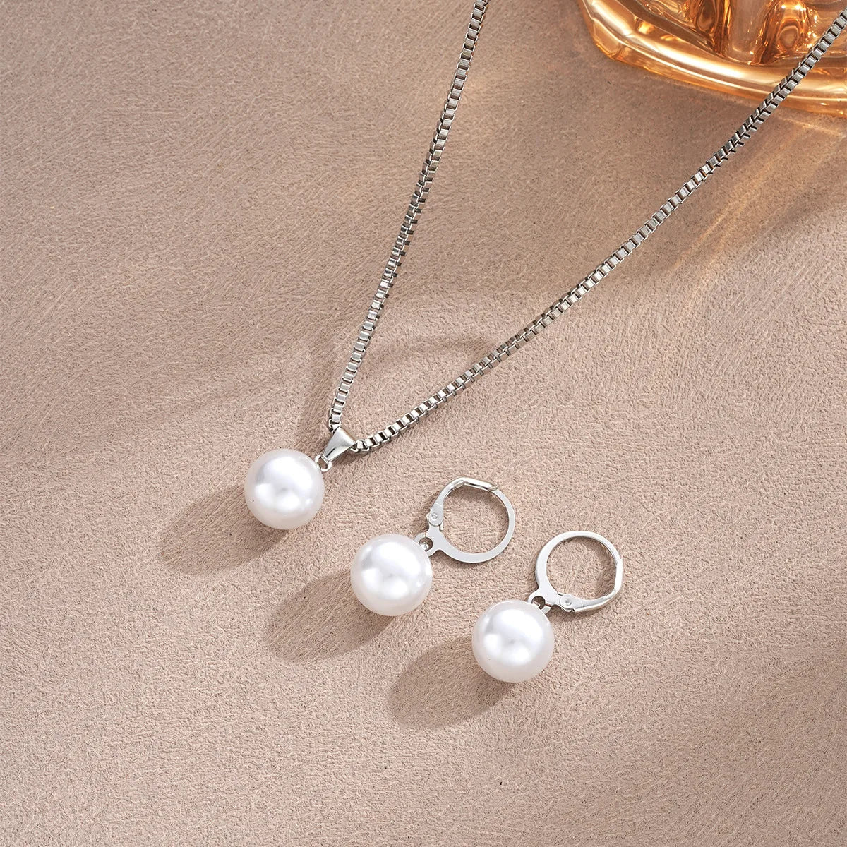 Fashion Pearl Jewelry Set For Women Dangle Earrings Pendant Necklace Simple Dainty Daily Wear Outfit  Party Accessories Vera Lux
