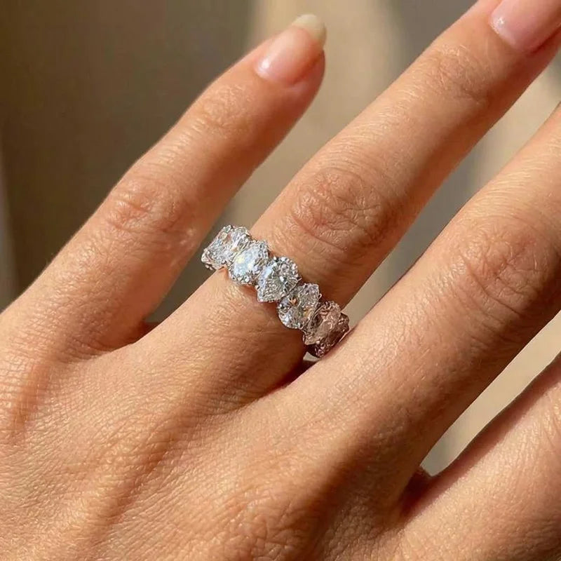 925 Sterling Silver Pear Cubic Zircon Promise Rings for Women Fashion Luxury Wedding Band Accessories Female Jewelry Gift Vera Lux