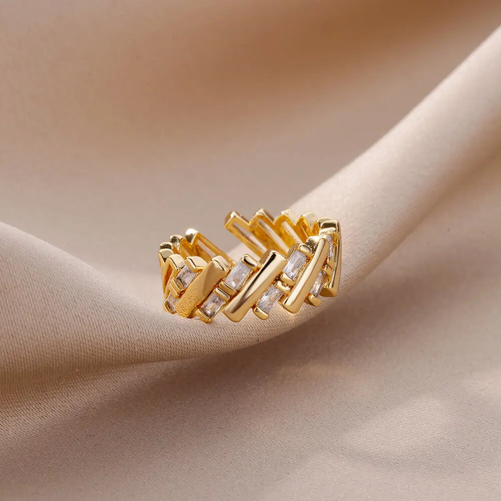 Zircon Bar Rings For Women Gold Plated Stainless Steel Bar Opening Ring 2023 Trending Luxury Wedding Aesthetic Jewelry anillos Vera Lux